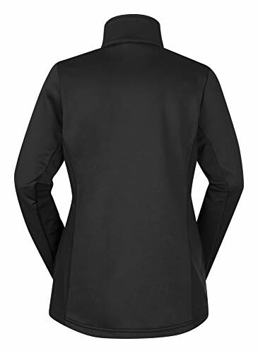 Back view of a black jacket with a high collar.