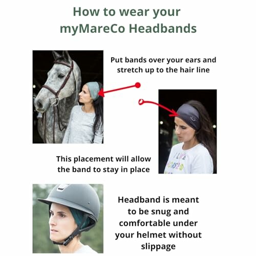 Guide on wearing myMareCo headbands with images and instructions.