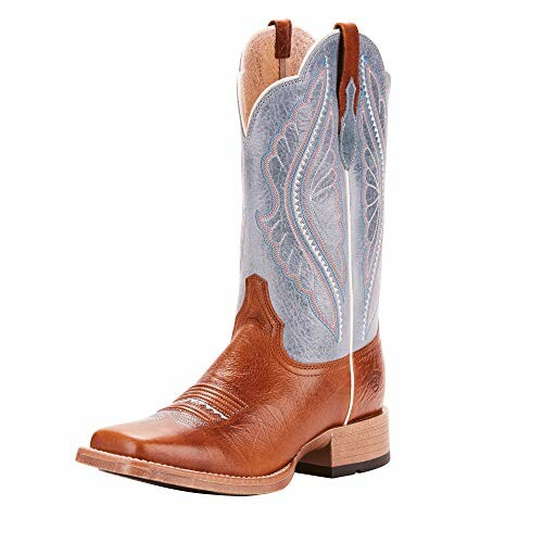 Brown leather cowboy boot with decorative stitching