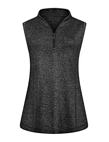 Sleeveless dark gray pullover top with zipper collar